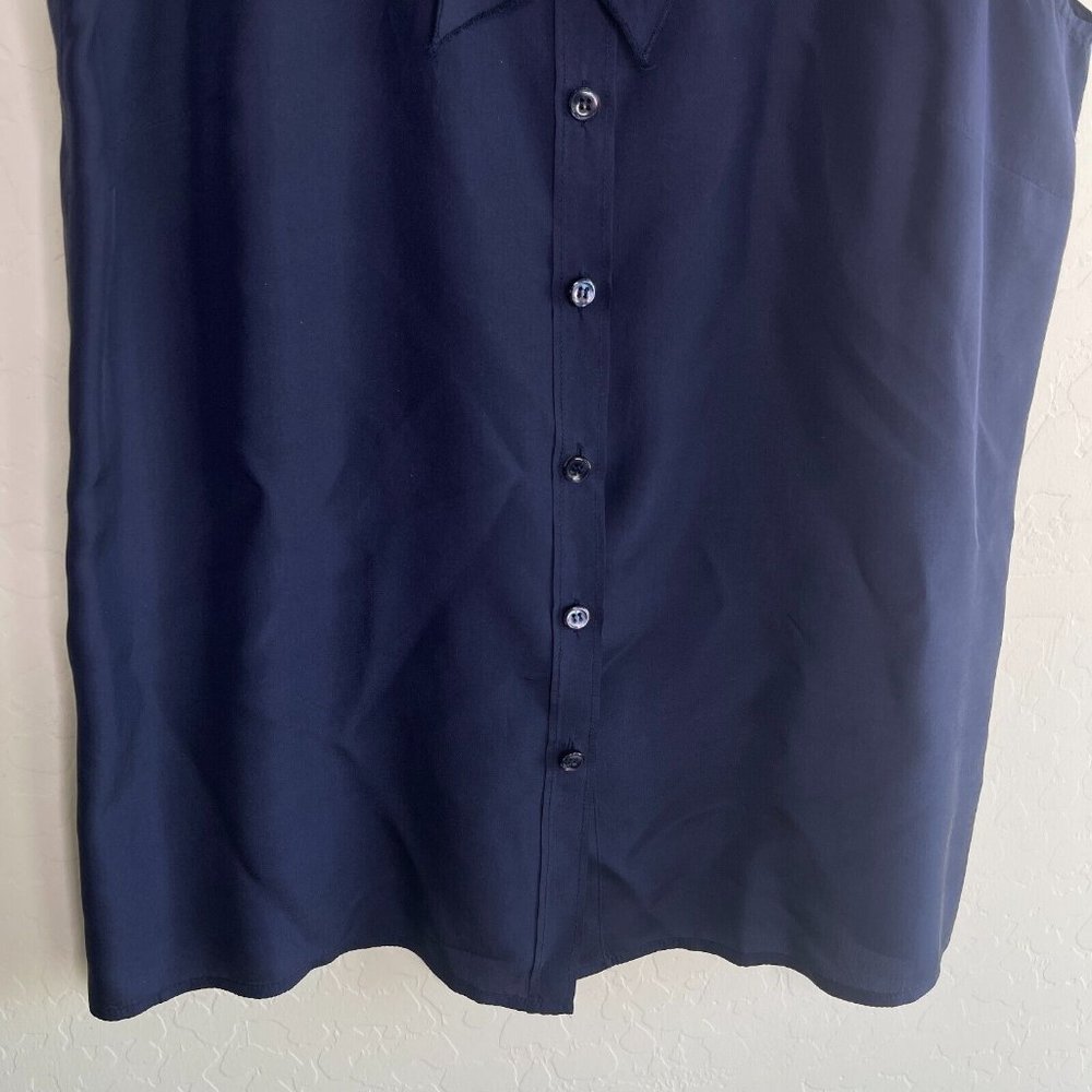 Sleeveless Ruffled Button-Front Top - Navy - Picture 4 of 9